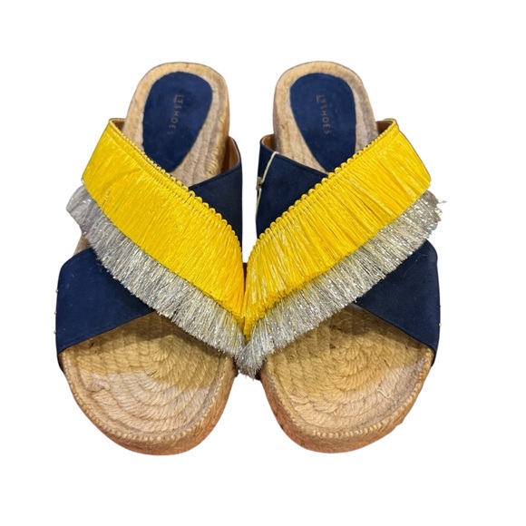 LF Shoes Shoes - L’F Shoes Made in Spain Slide Sandals in Navy Yellow and Silver Sz 39